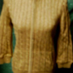 PETITE, MEDIUM, GOLD, ZIP -UP CARDIGAN SWEATER